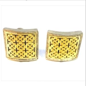 18K Classic YG  Sterling Silver Square Ear Clips w